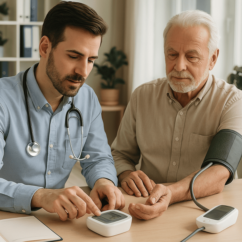 Professionnel de santé utilisant un dispositif de mesure