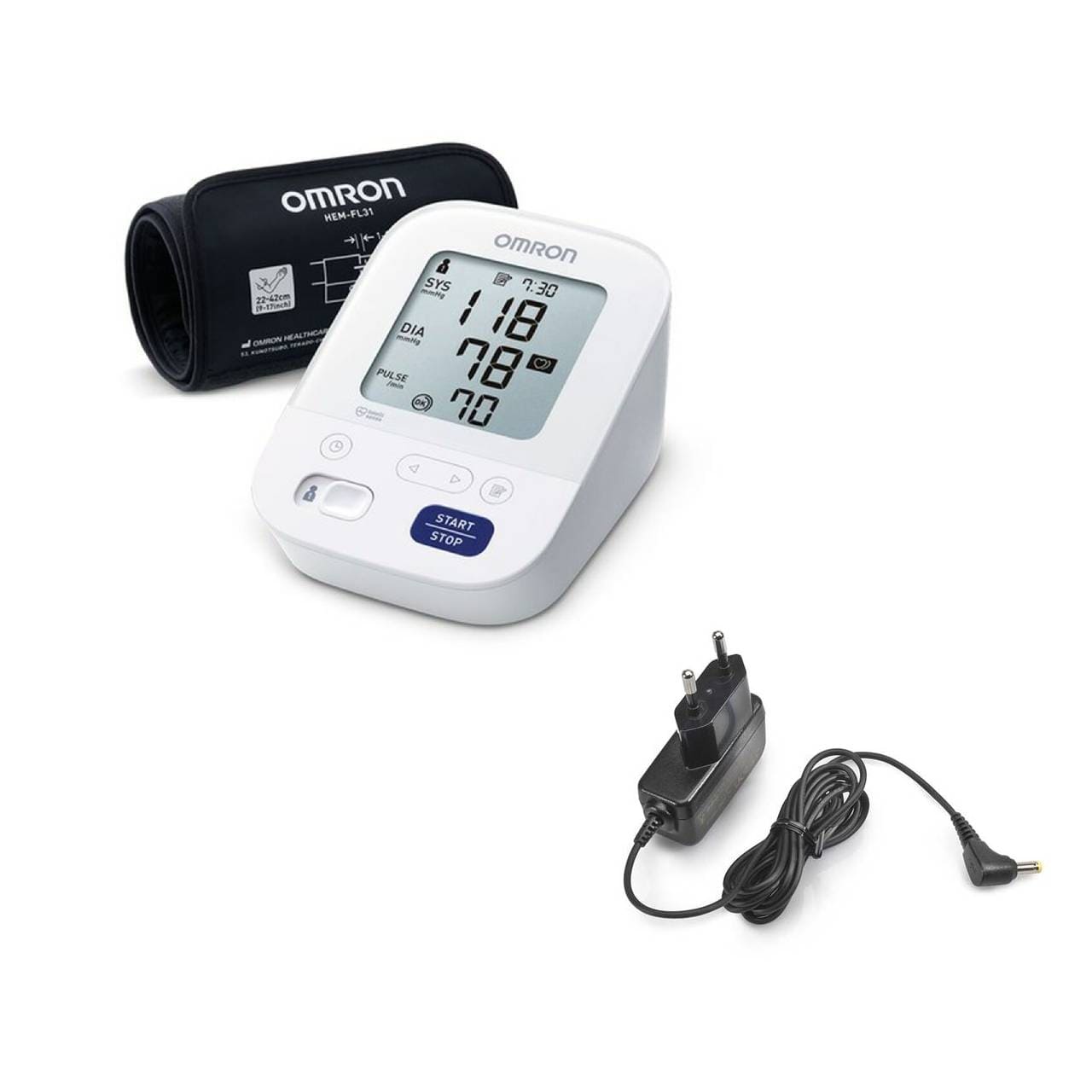 Fiche technique de l'Omron M3 Comfort + Adaptateur secteur
