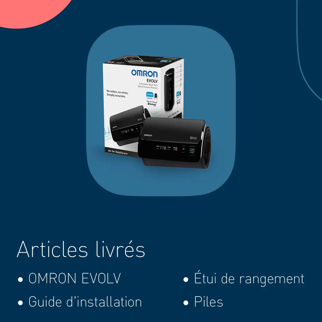 Description des boutons et écran du tensiomètre Omron EVOLV