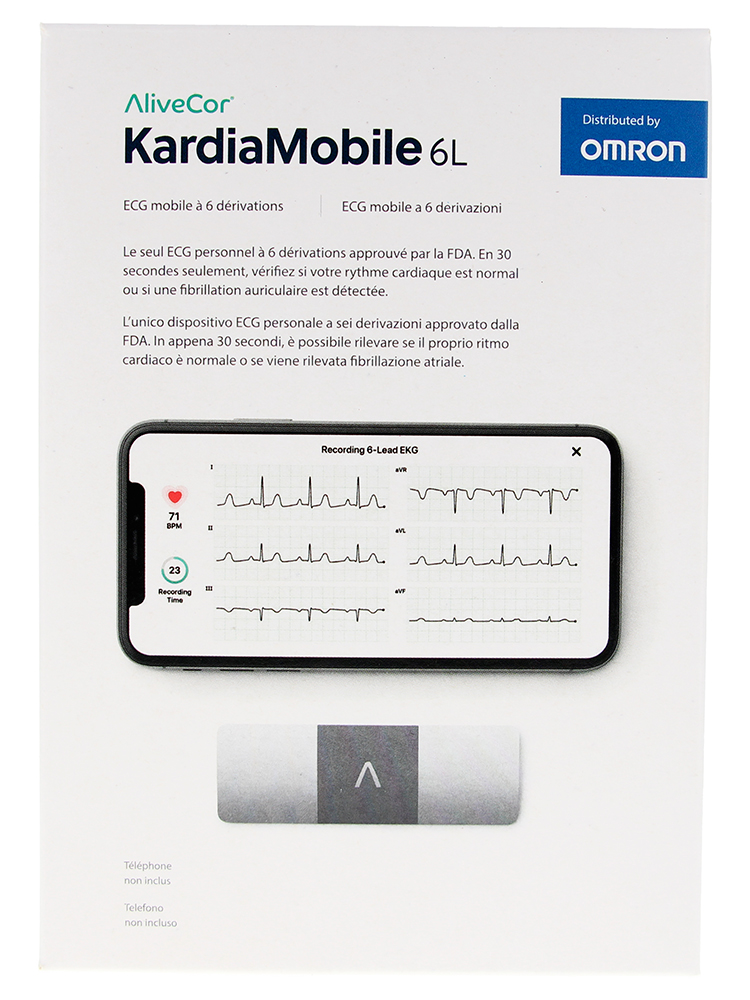 Boîte de l'AliveCor KardiaMobile 6L distribué par Omron