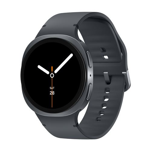 Montre connectée Samsung Galaxy Watch8 44 mm graphite, cadran rond à aiguilles et bracelet sport gris foncé
