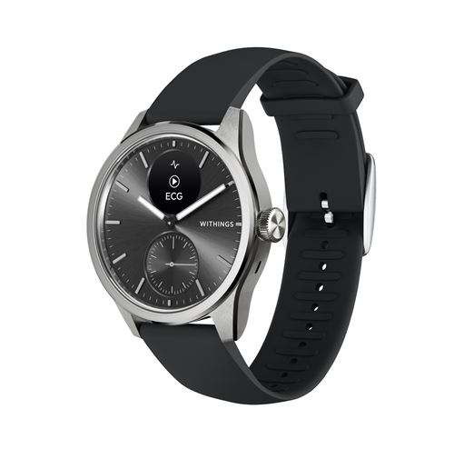 Montre hybride Withings ScanWatch 2 42 mm noire avec cadran à aiguilles et petit écran ECG
