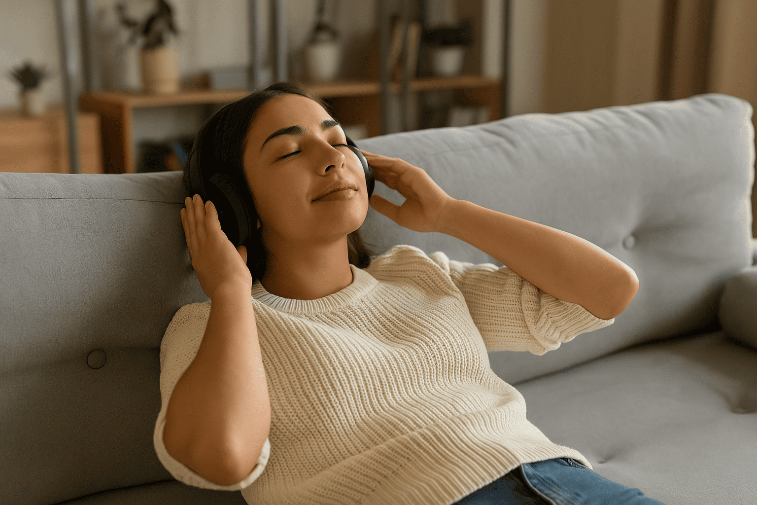 Photo d'une femme écoute musique pour faire baisser sa tension artérielle en cas d'hypertension