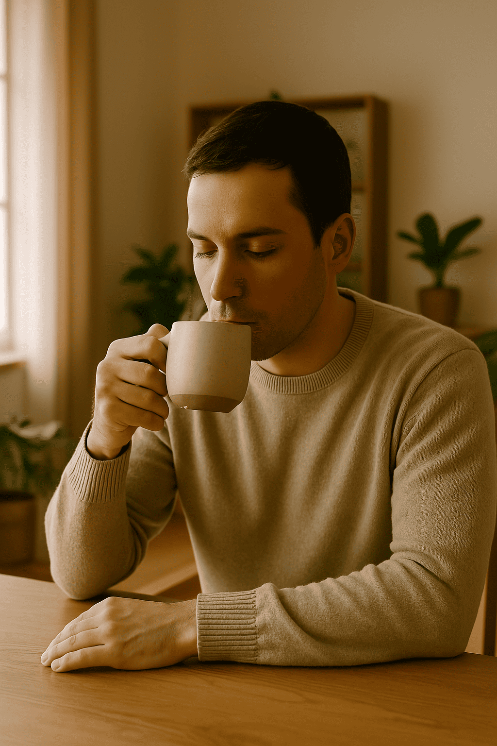Photo d'un homme buvant un café pour faire remonter sa pression rapidement en cas d'hypotension